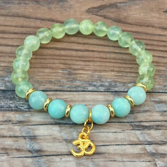 Prehnite bracelet with Om charm, Amazonite, healing bracelet - Picture 1 of 10